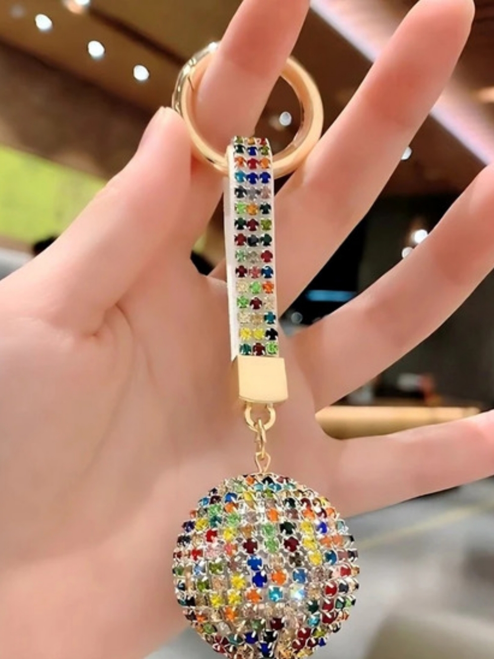 Multicolor Rhinestone Keychain Ball ALLOY - Picture 2 of 2